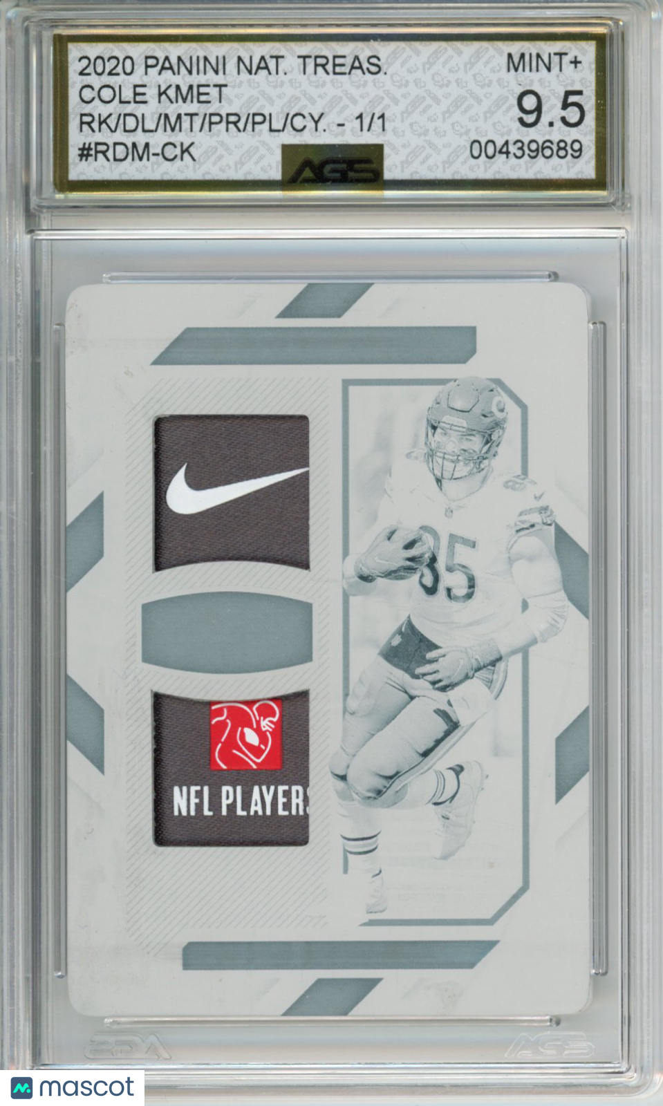 2020 Panini National Treasures Cole Kmet #RDM-CK 1/1 Printing Plate AGS 9.5