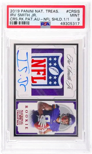 2019 National Treasures Irv Smith JR.  Crossover Rookie Patch Auto Shield PSA 9