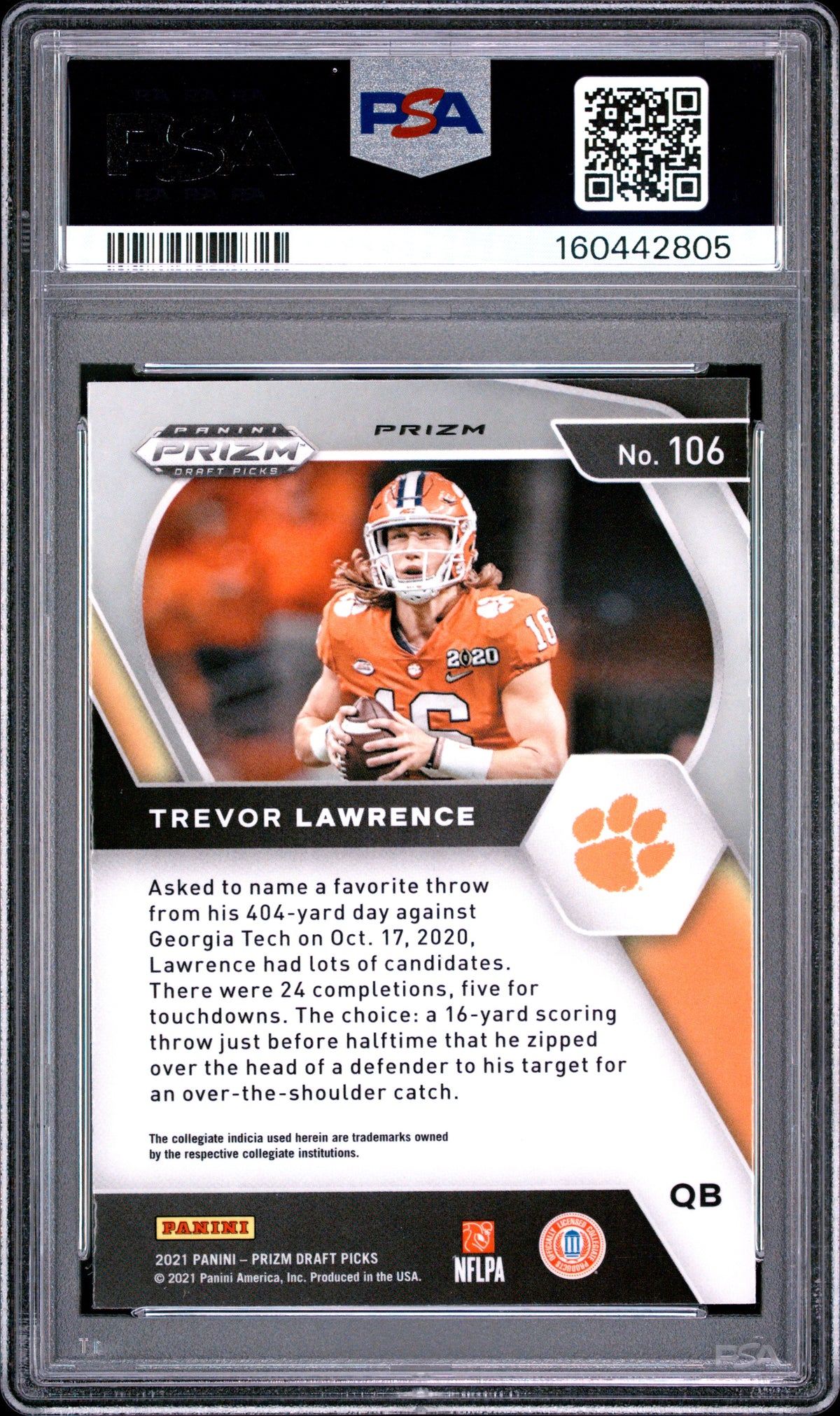 2021 Panini Prizm Draft Picks Football Trevor Lawrence #106 Silver English PSA 10