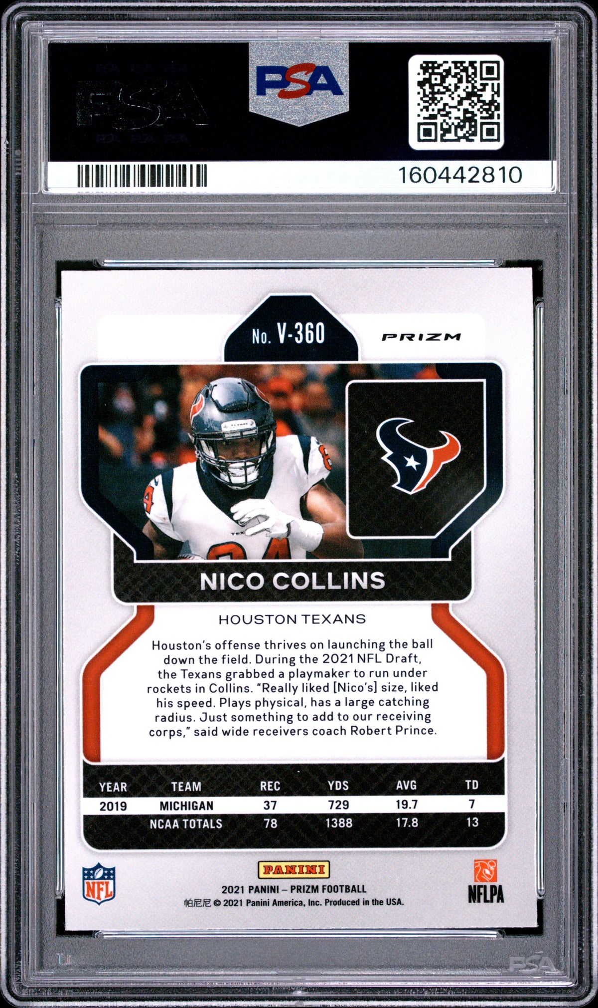 2021 Panini Prizm Nico Collins Variation-Silver Prizm V360 English PSA 8