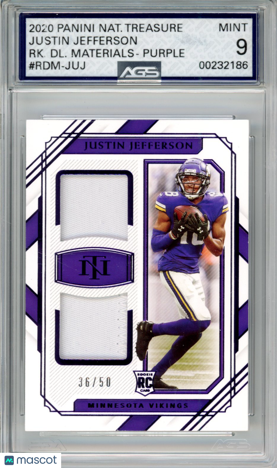 2021 Football 2020 Panini National Treasures Justin Jefferson #RDM-JUJ /50 AGS 9
