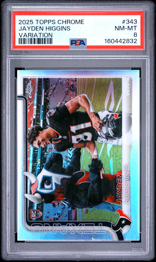 2025 Topps Chrome Football Jayden Higgins #343 Chrome Image Variation English PSA 8