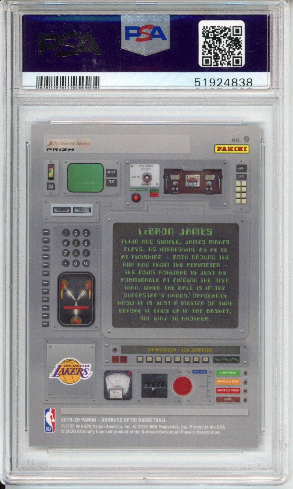 2019 Panini Donruss Optic T-Minus 3,2,1 LeBron James #9 Holo PSA 10
