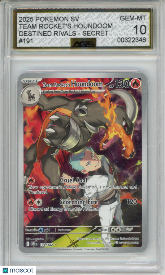 2025 Pokemon Destined Rivals Team Rocket's Houndoom #191 AGS 10