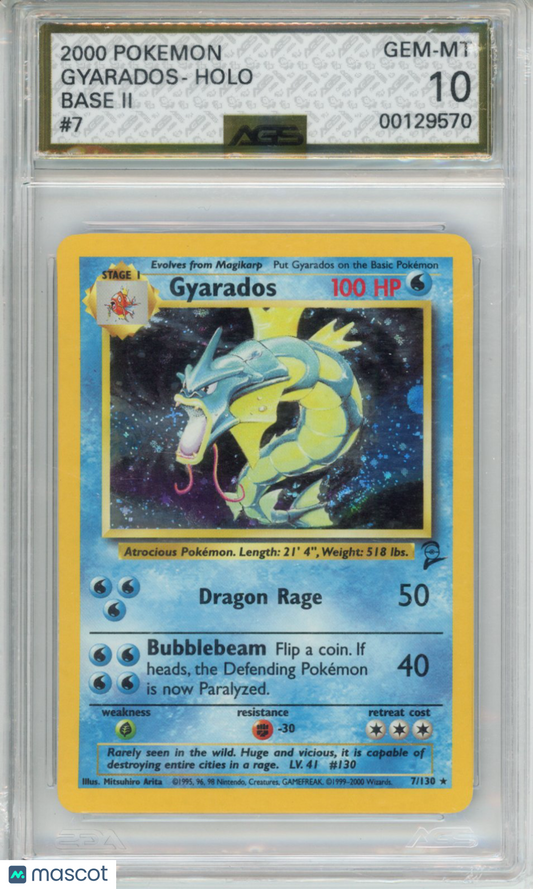 2000 Pokemon Base Set 2 Gyarados #007 Unlimited AGS 10