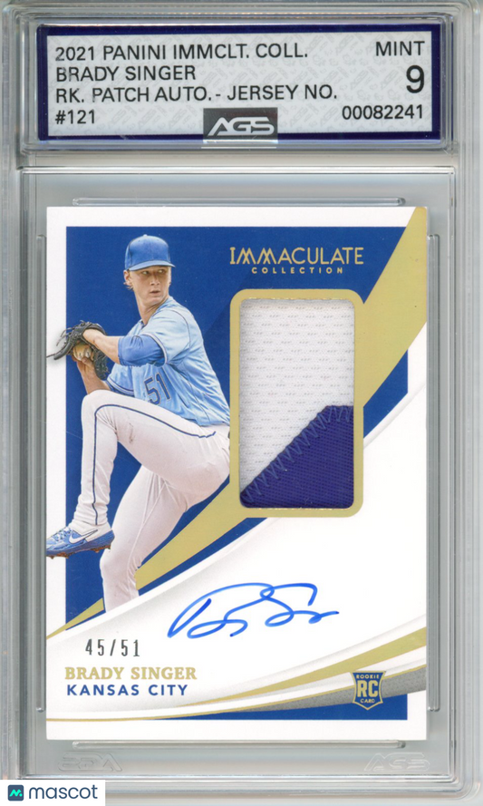 2021 Panini Immaculate Collection Brady Singer #121 RPA /51 AGS 9