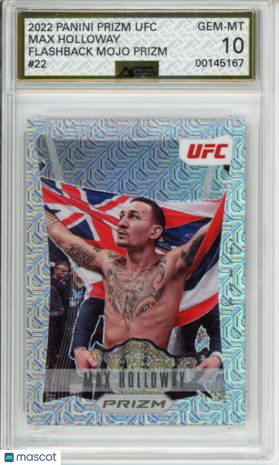 2022 Panini Prizm UFC Max Holloway #22 Flashback Mojo Prizm AGS 10