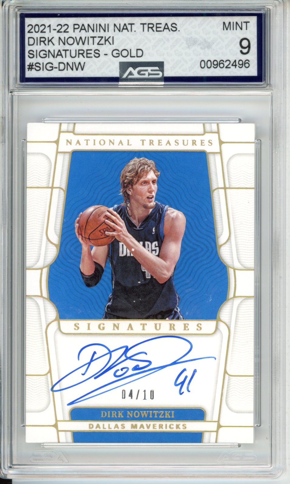 Panini 2021-22 National Treasures DIRK NOWITZKI #SIG-DNW SIGNATURES - GOLD English AGS 9