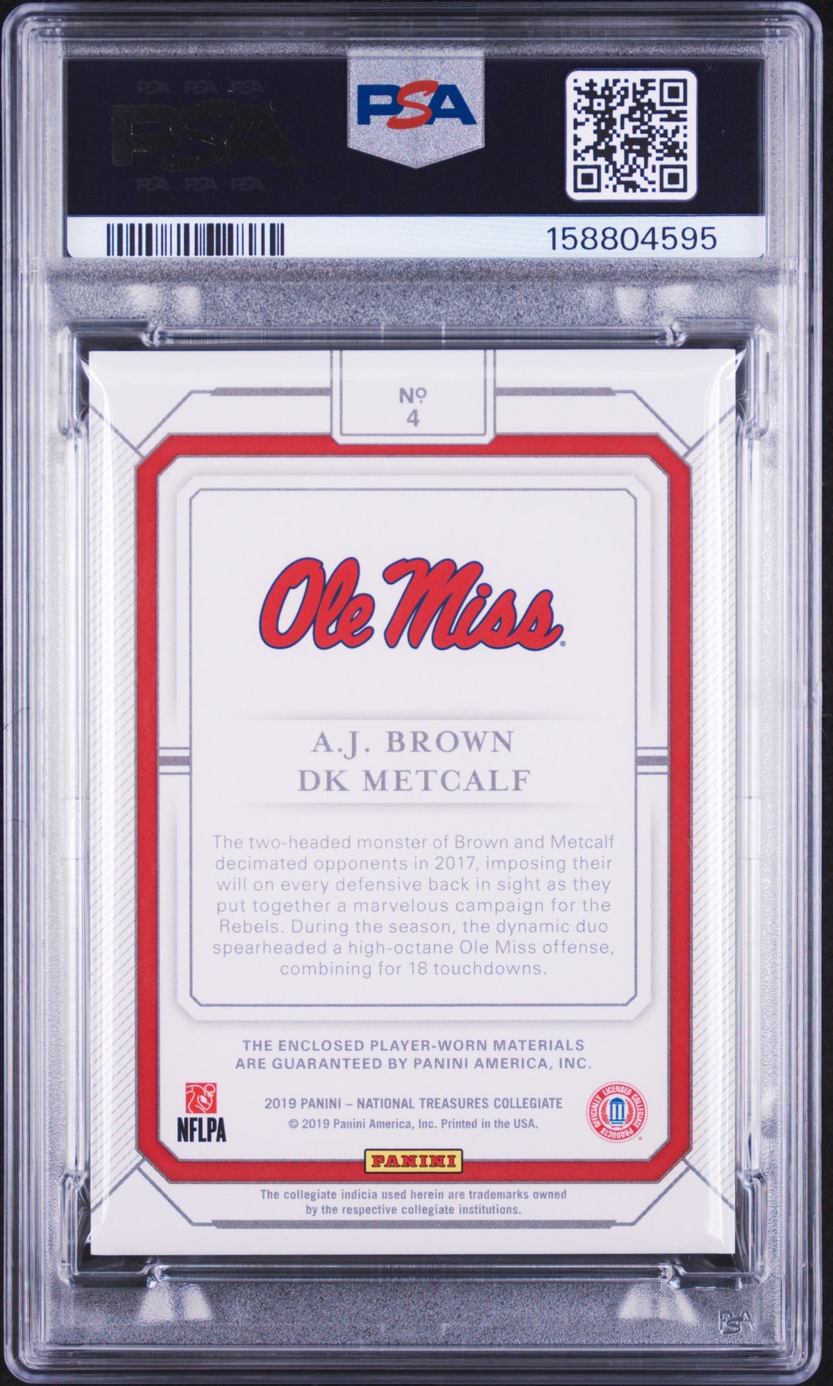 2019 unknown Panini National Treasures Collegiate Combo Team Materials DK Metcalf/A.J. Brown 4 English PSA 9