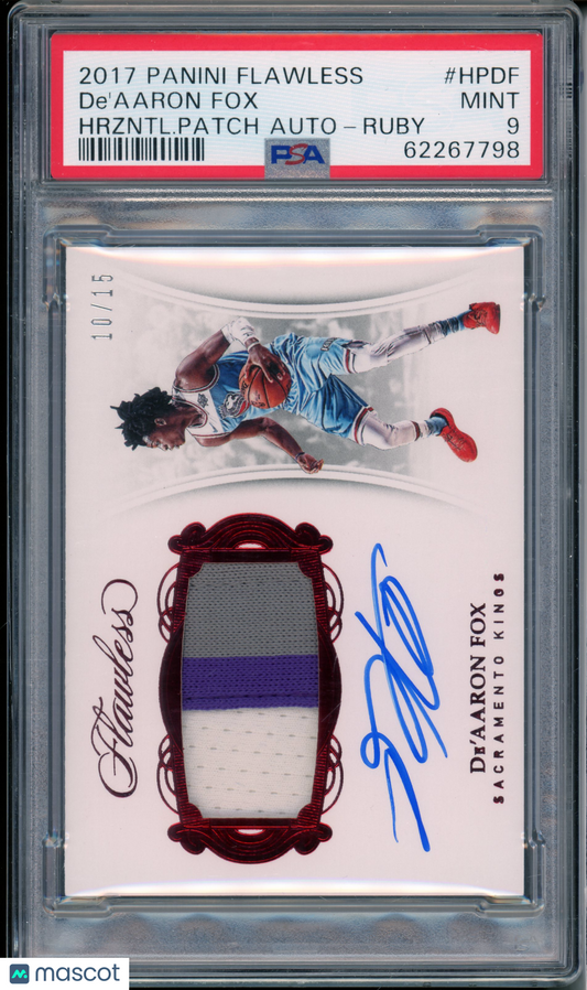 2017 Panini Flawless De'aaron Fox #HPDF Horizontal Patch Autographs Ruby PSA 9