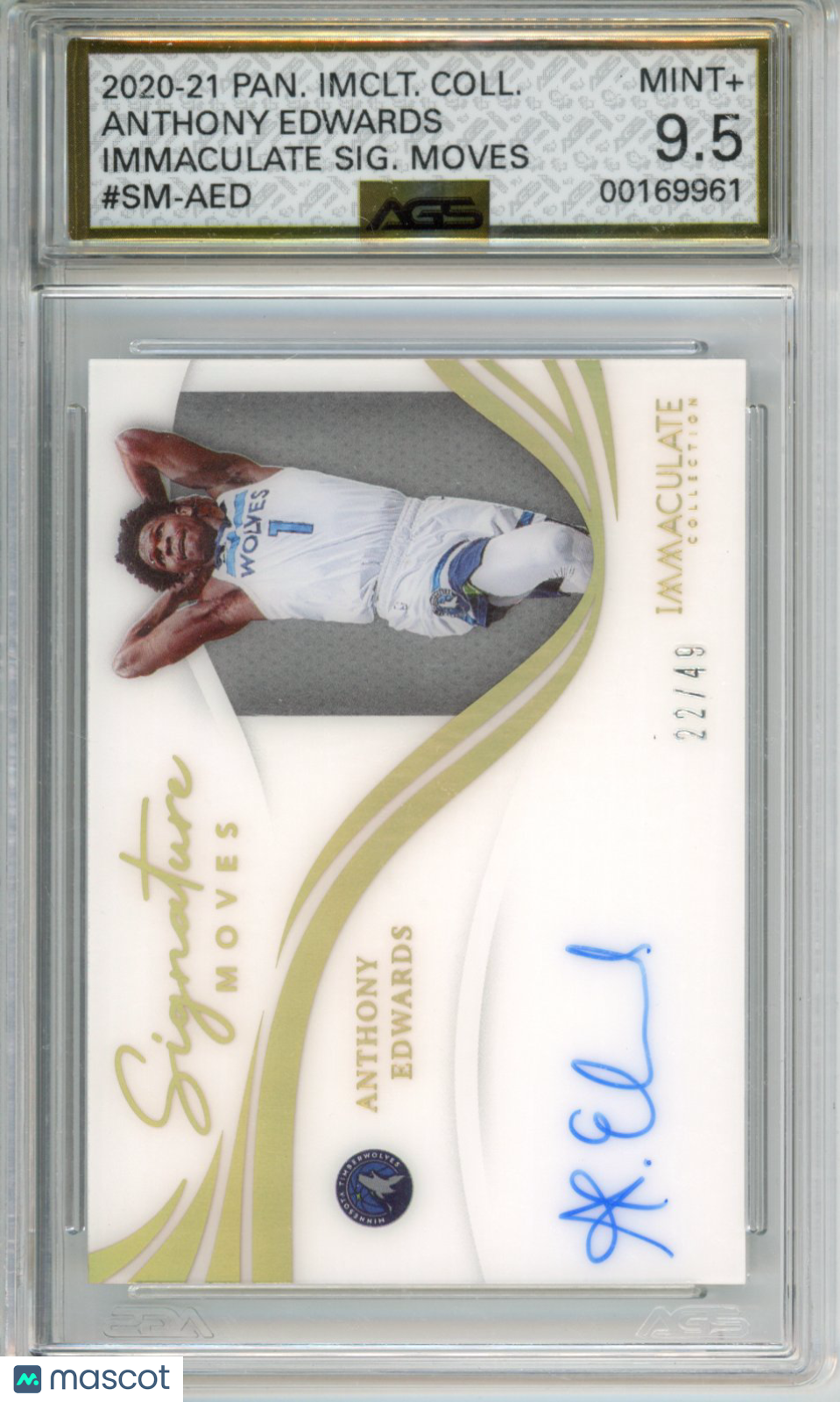 2021 Basketball 2020-21 Panini Immaculate Collection Anthony Edwards #SM-AED Signature Moves AGS 9.5