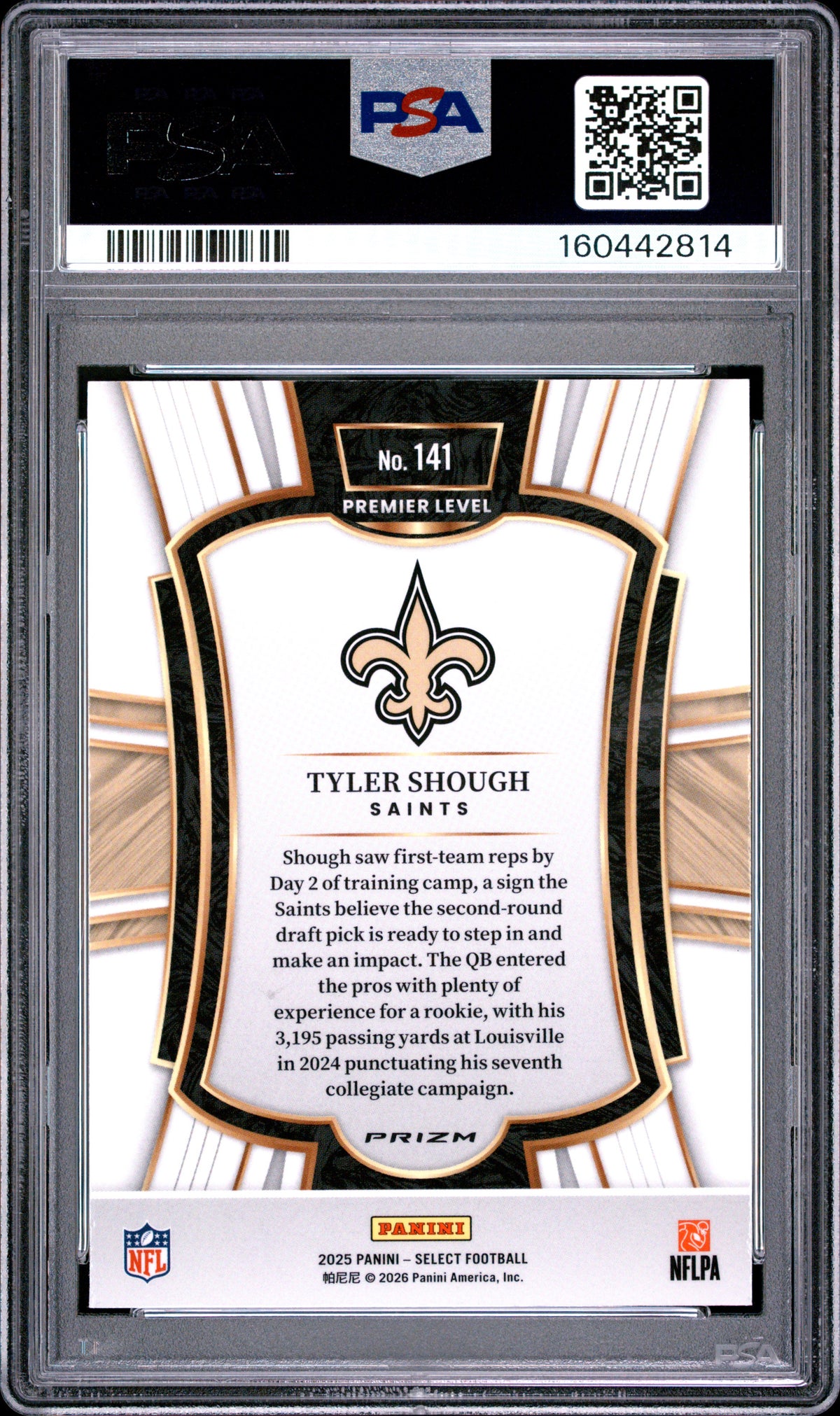2025 Panini Select Football Tyler Shough #141 Pink Shock English PSA 9