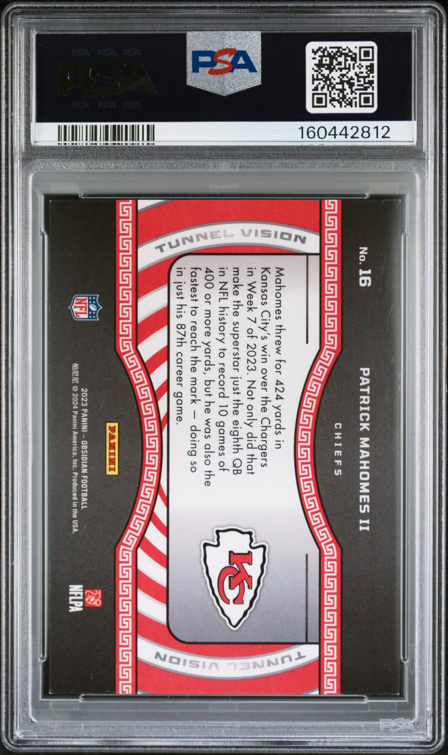 2023 Panini Obsidian Football Patrick Mahomes II #16 Asia Electric Etch Red Flood English PSA 8