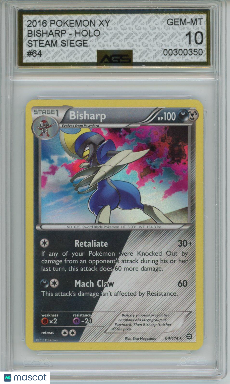 2016 Pokemon Steam Siege Bisharp #064 Unlimited AGS 10