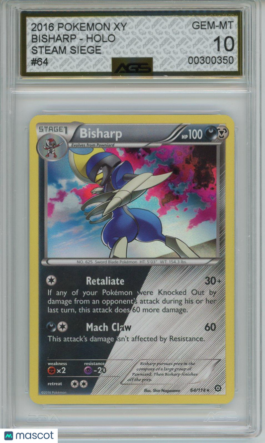 2016 Pokemon Steam Siege Bisharp #064 Unlimited AGS 10