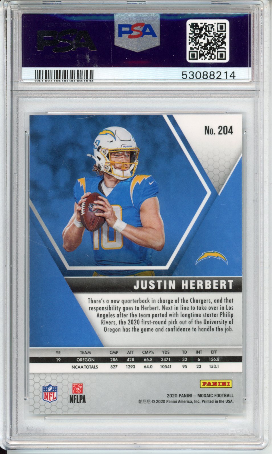 2020 Panini Mosaic Justin Herbert #204 PSA 9