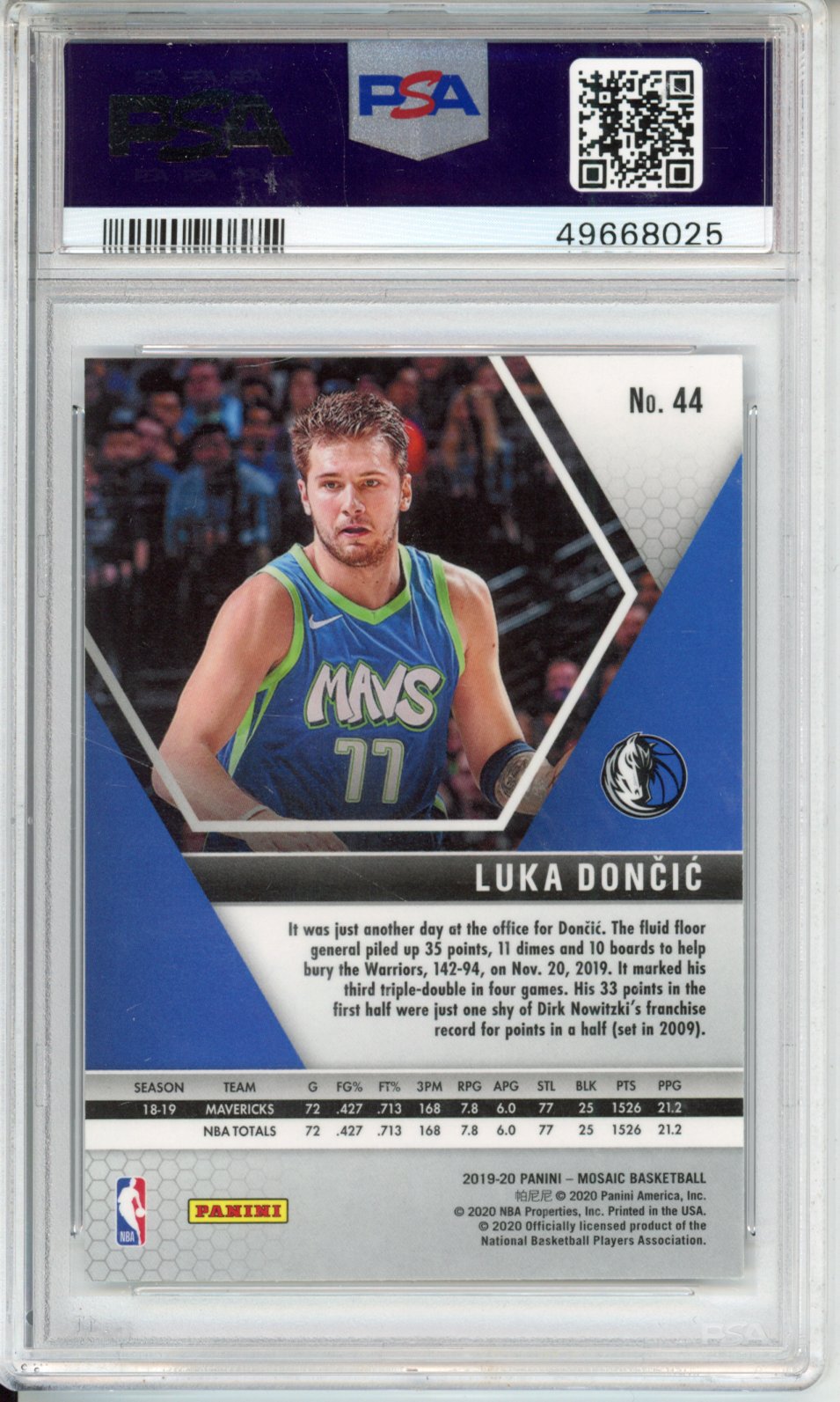 2019 Panini Mosaic Luka Doncic #44 PSA 10