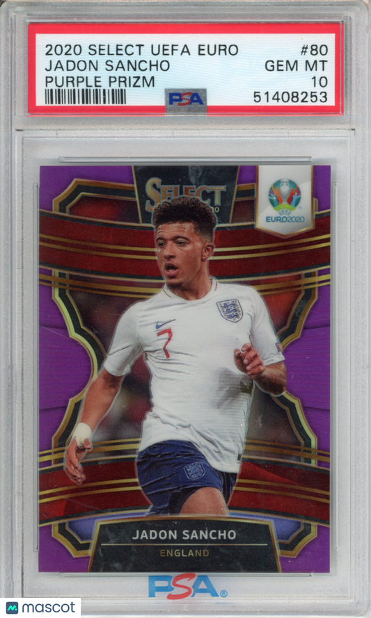 2020 Panini Select UEFA Euro Jadon Sancho #80 Purple Prizm PSA 10
