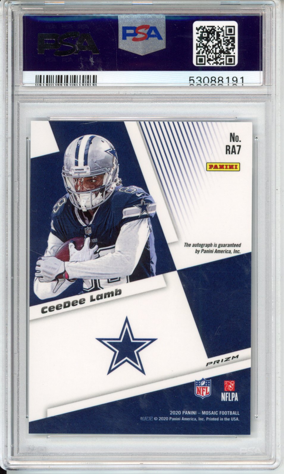 2020 Panini Mosaic Rookie Autographs Mosaic Ceedee Lamb #RA7 RKE. Au. MSC Fusion Red CHC. PSA 10
