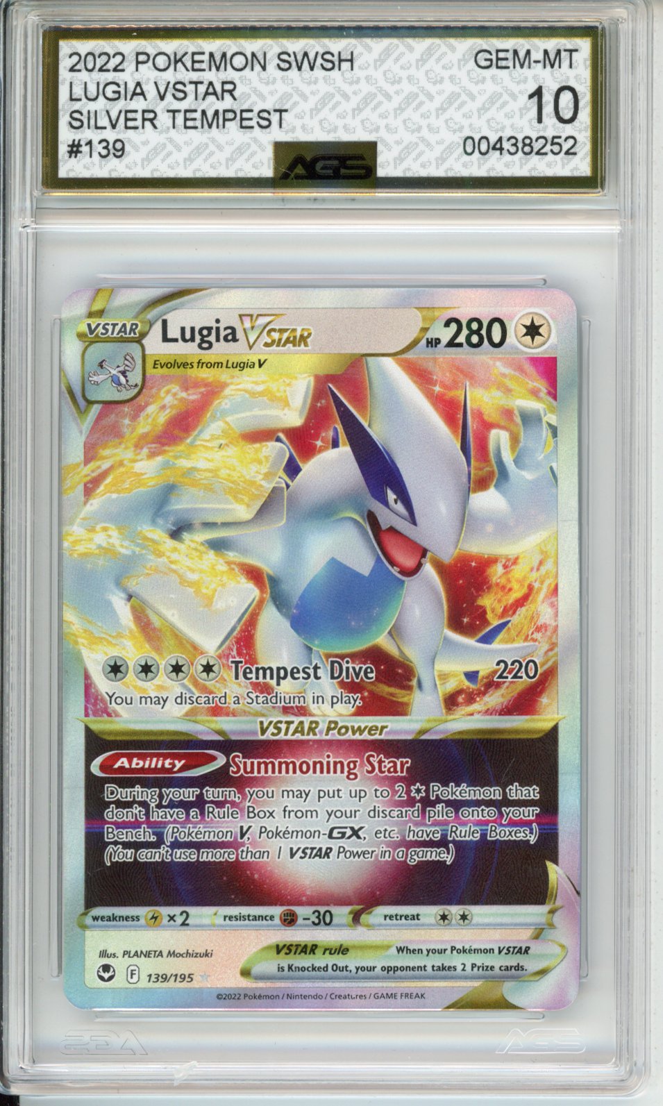 2022 Silver Tempest Lugia VSTAR #139 AGS 10