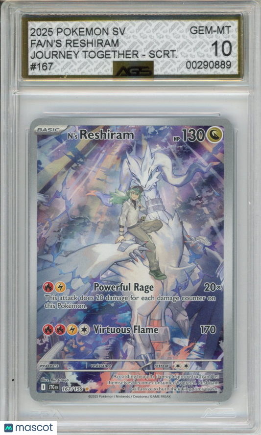2025 Pokemon JOURNEY TOGETHER N'S RESHIRAM #167 AGS 10