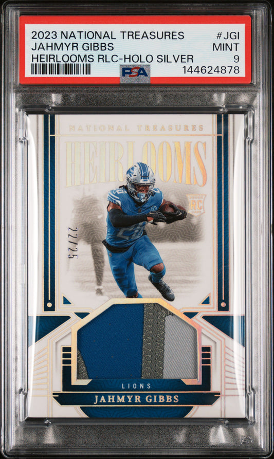 2023 Panini National Treasures Heirlooms Relics Jahmyr Gibbs Holo Silver JGI PSA 9