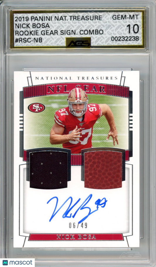 2020 National Treasures Nick Bosa Rookie Gear Sign Combo Auto RPA AGS 10 RC