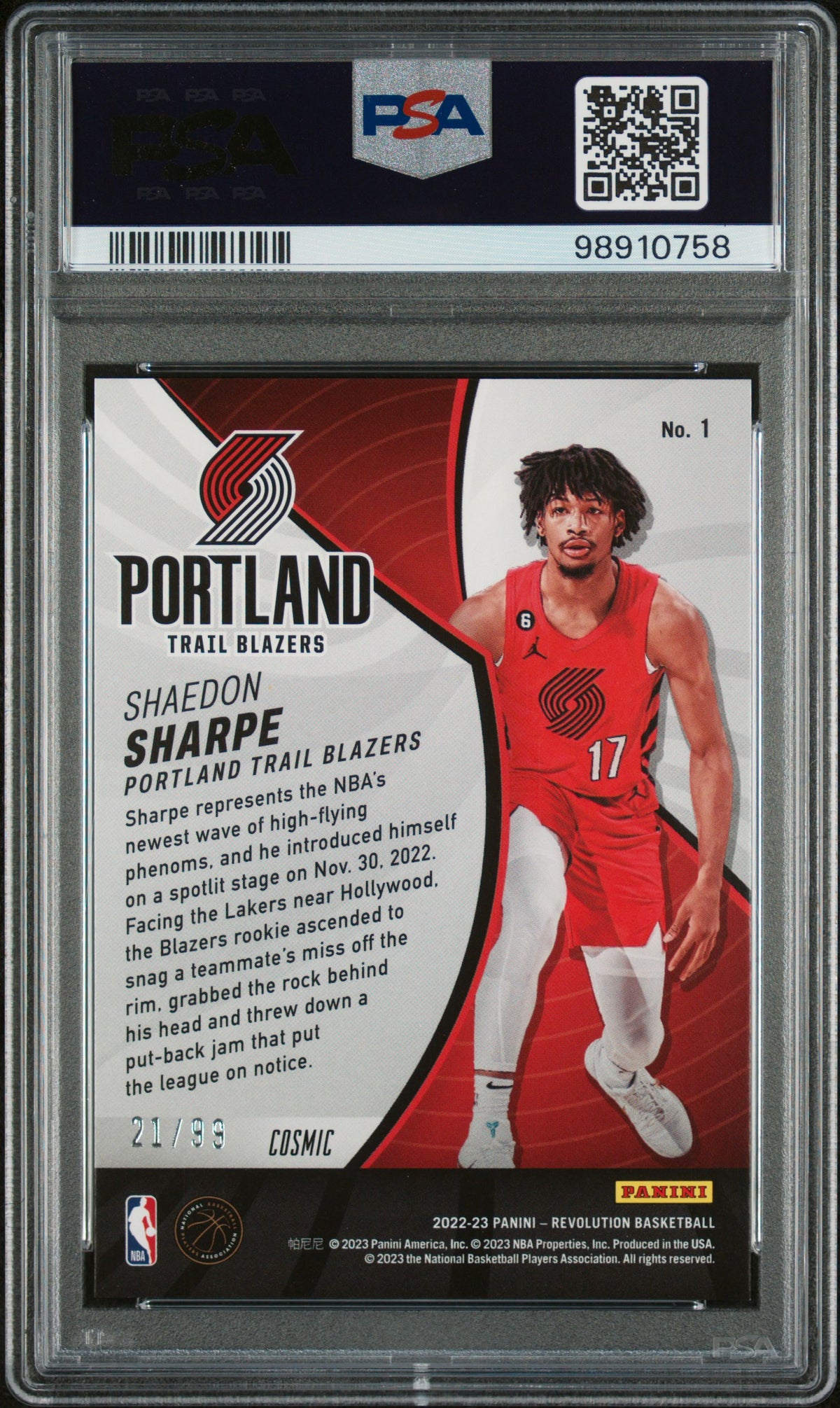 2022 Panini Revolution Basketball Shaedon Sharpe #1 Revolution English PSA 10