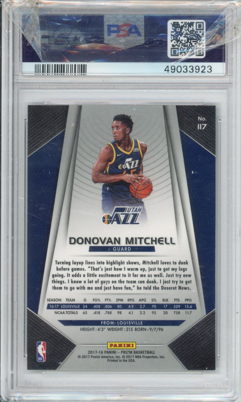 2017 Panini Prizm RC Donovan Mitchell #117 PSA 9