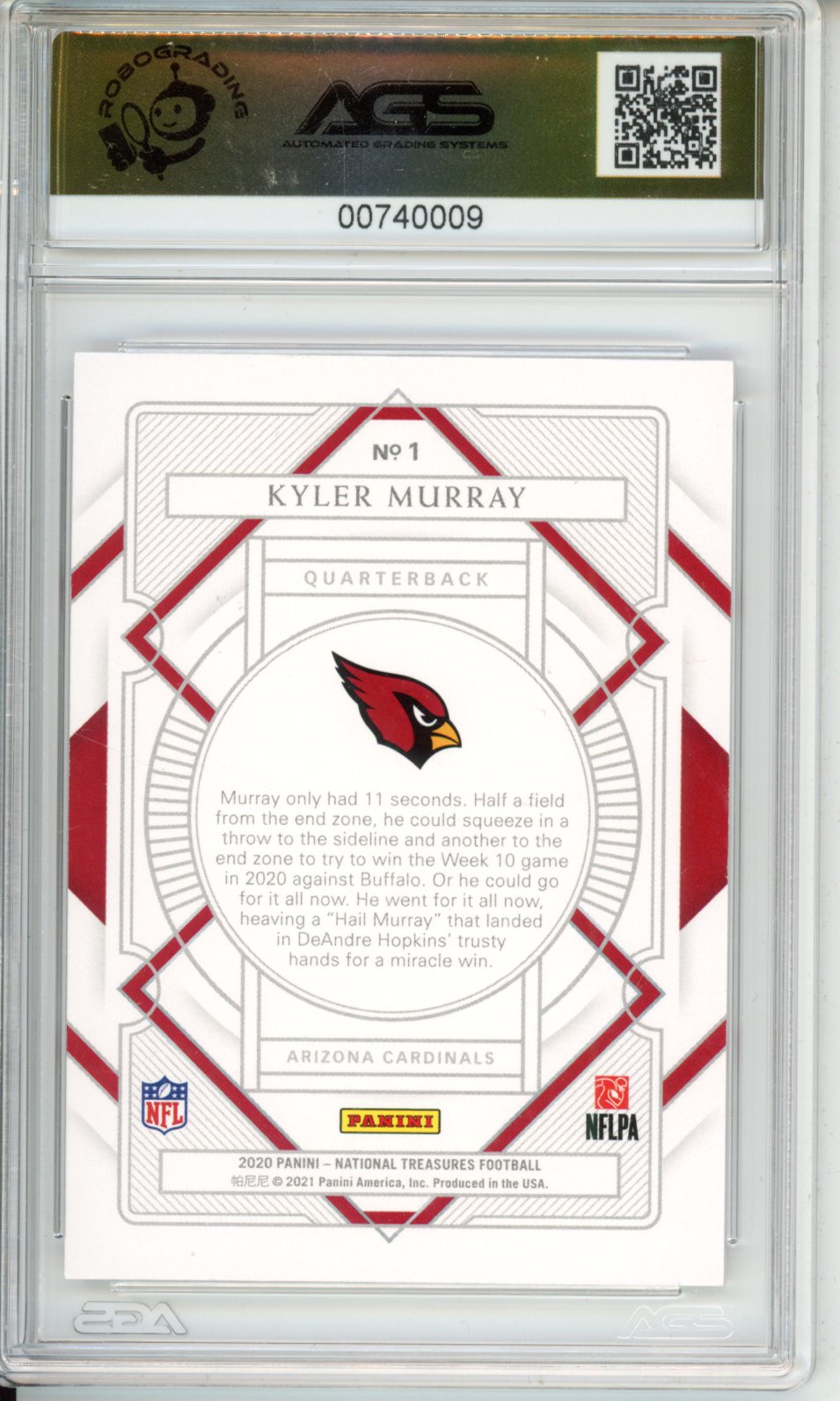 2020 Panini National Treasures Kyler Murray #1 Gold English AGS 10