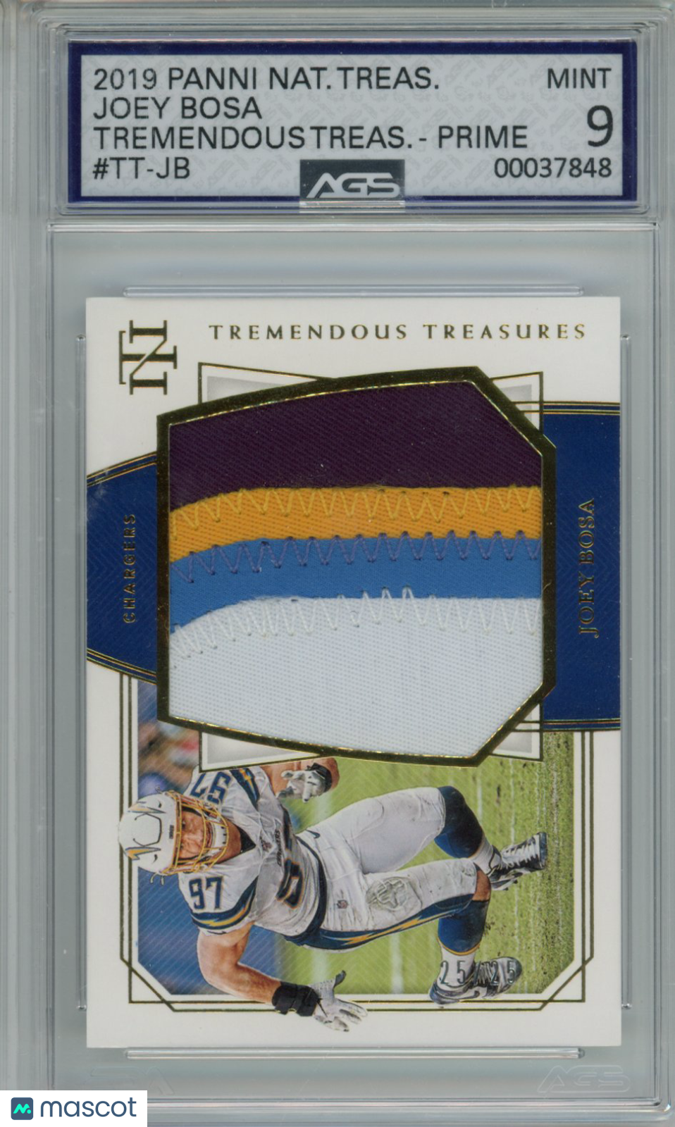 2020 Football 2019 Panini National Treasures Joey Bosa #TT-JB /25 AGS 9