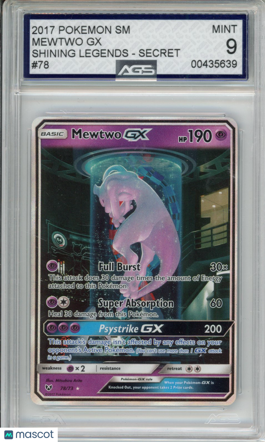 2017 Pokemon Shining Legends Mewtwo GX #078 Unlimited AGS 9