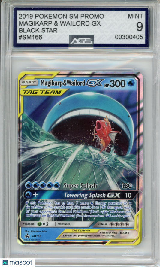 2016 Pokemon Sun & Moon Promos Magikarp & Wailord GX #166 Unlimited AGS 9