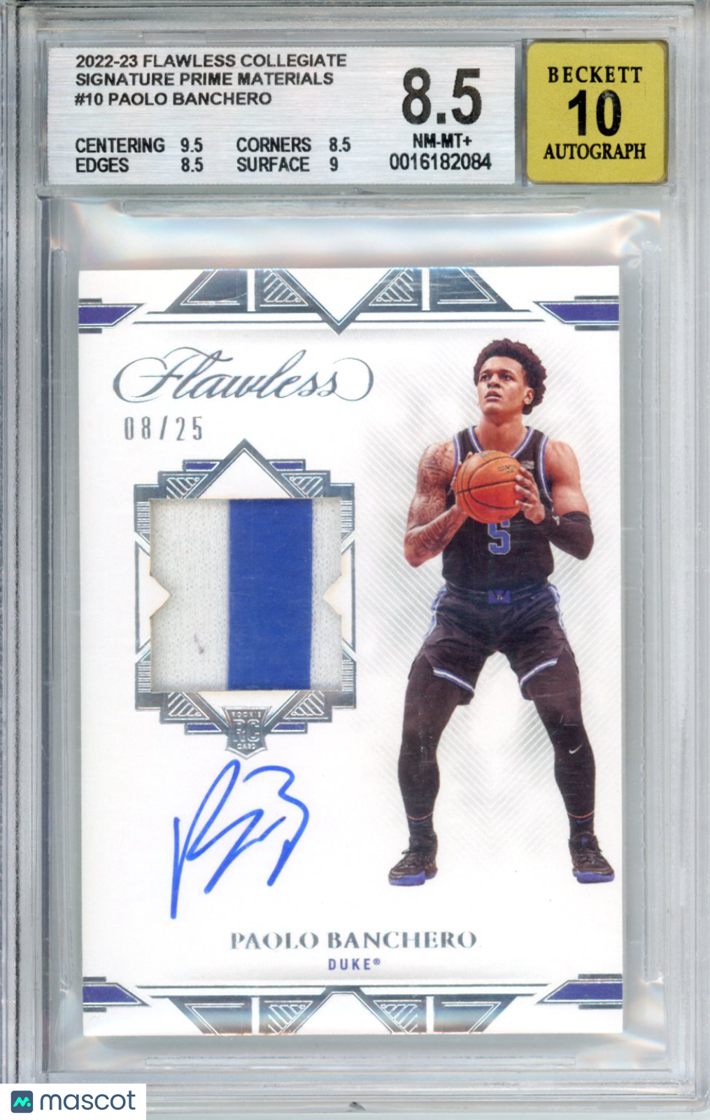 2022 Flawless Collegiate Prime Materials Paolo Banchero #10 BGS 8.5 Auto 10