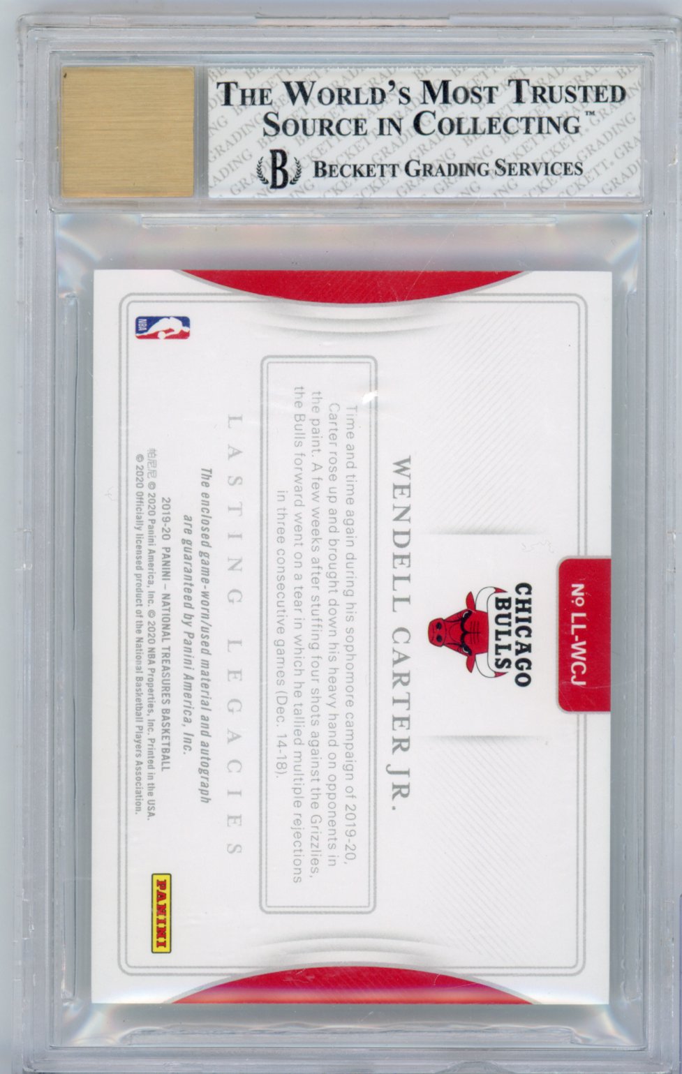 2019 Panini Panini Panini National Treasures Lasting Legacies Jersey Autographs Wendell Carter Jr./99 1 English BGS 8