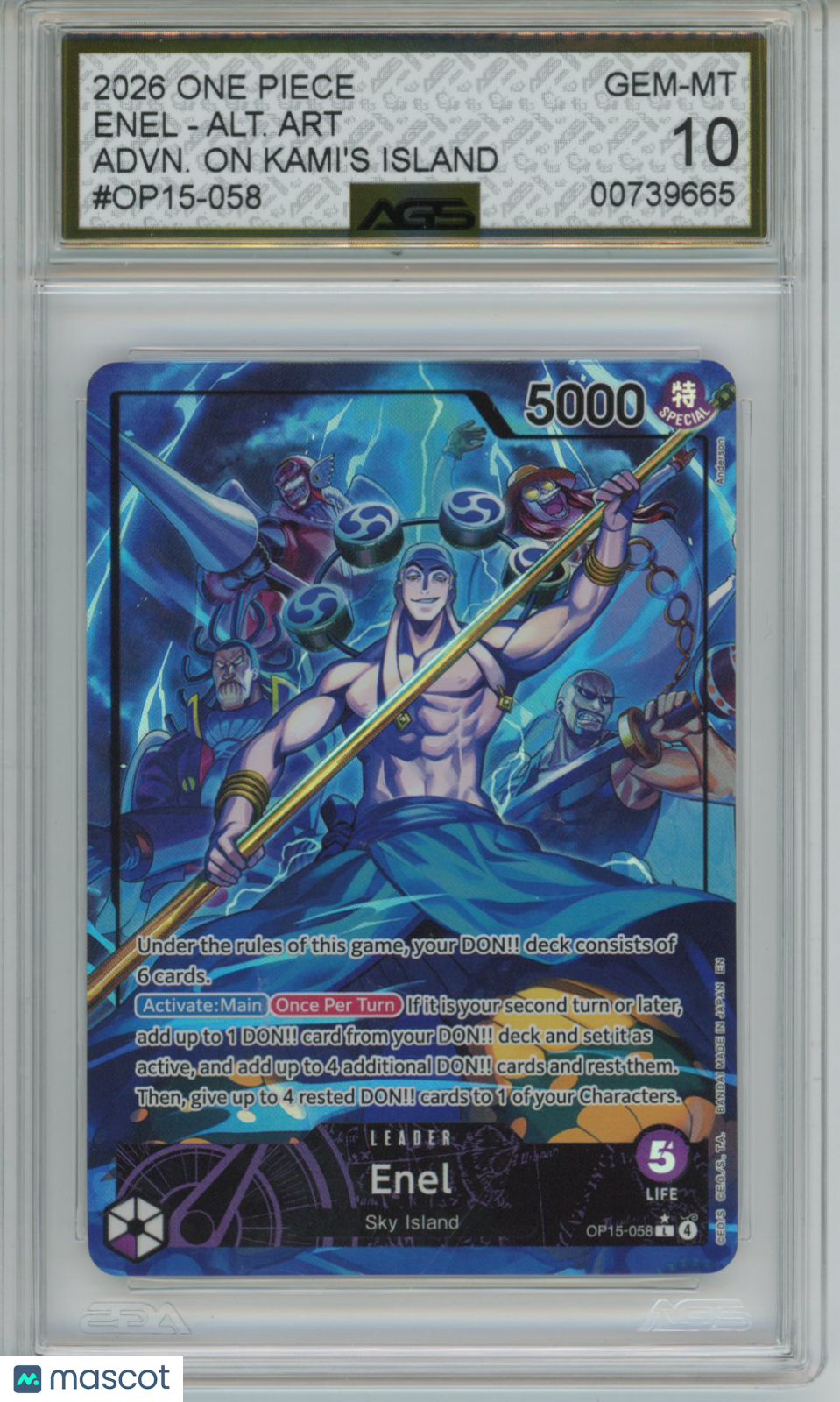 2026 One Piece ADVENTURE ON KAMI'S ISLAND ENEL OP15-058 ALT. ART AGS 10