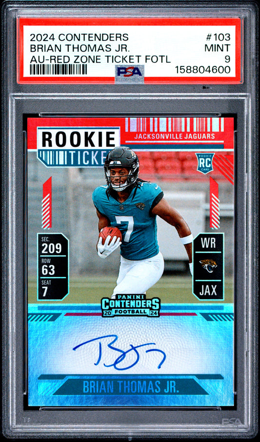 2024 Panini Panini Panini Contenders Brian Thomas Jr. Autograph-Red Zone Ticket Fotl 103 English PSA 9