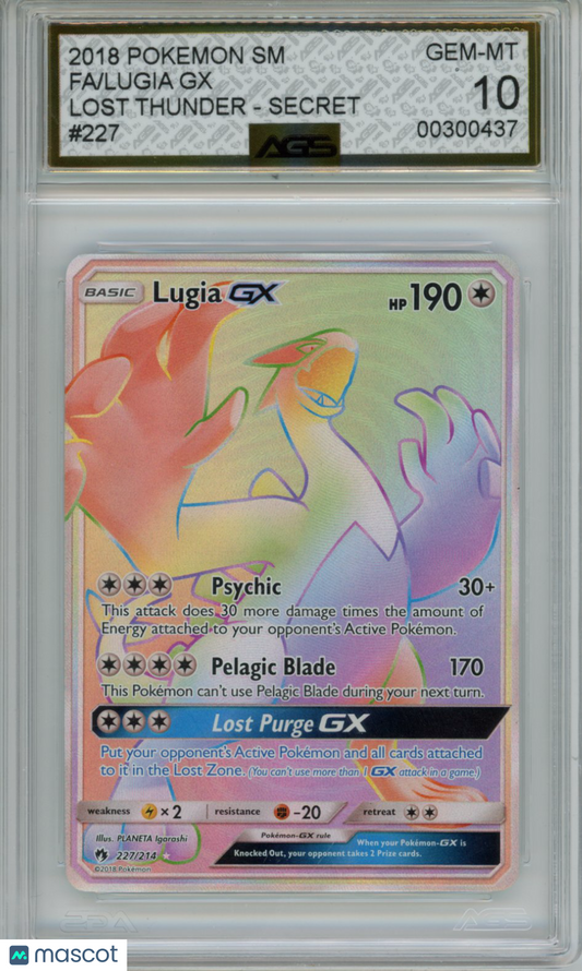2018 Pokemon SM Lugia GX #227 Lost Thunder Secret AGS 10