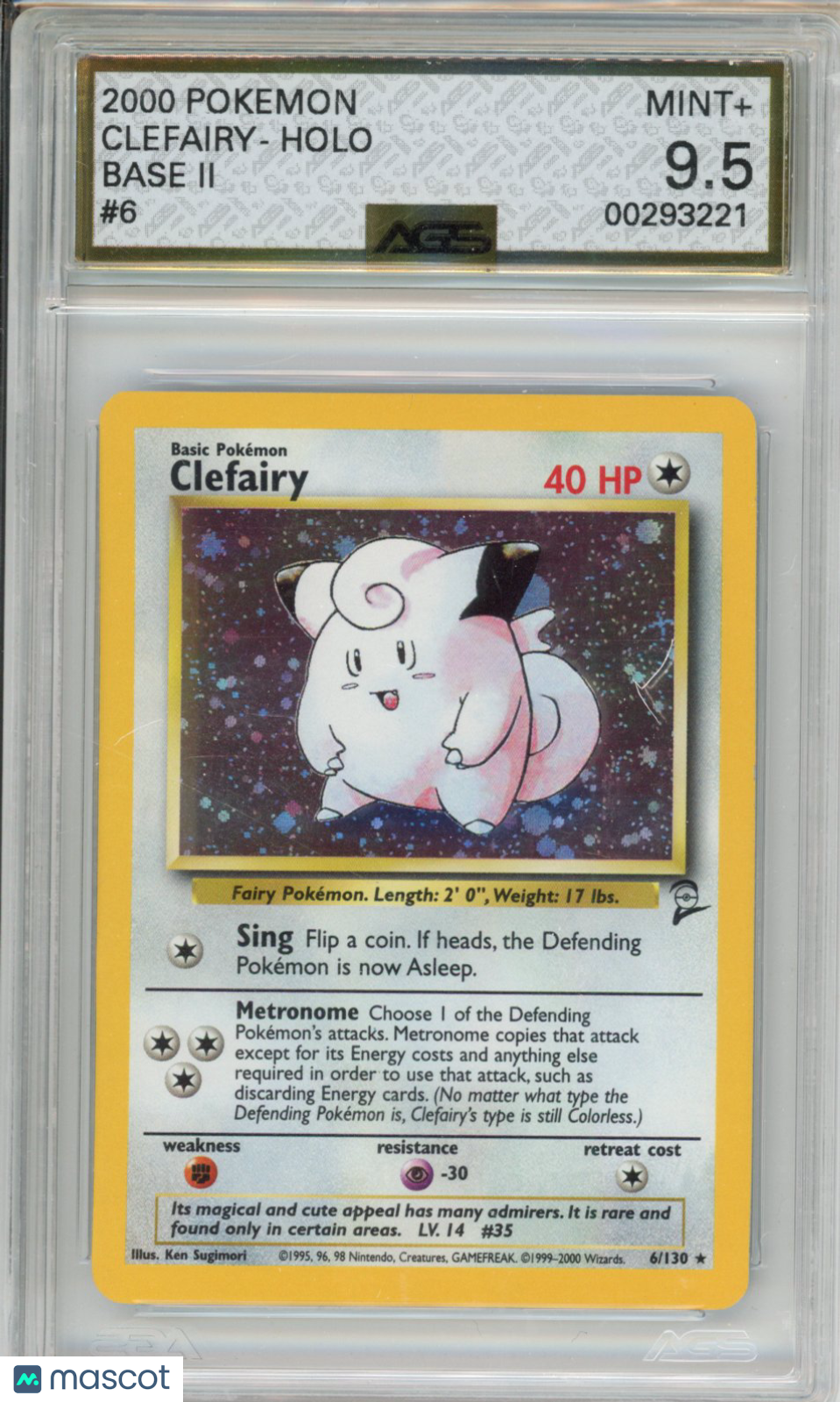 2000 Pokemon Base Set 2 Clefairy #006 Unlimited AGS 9.5