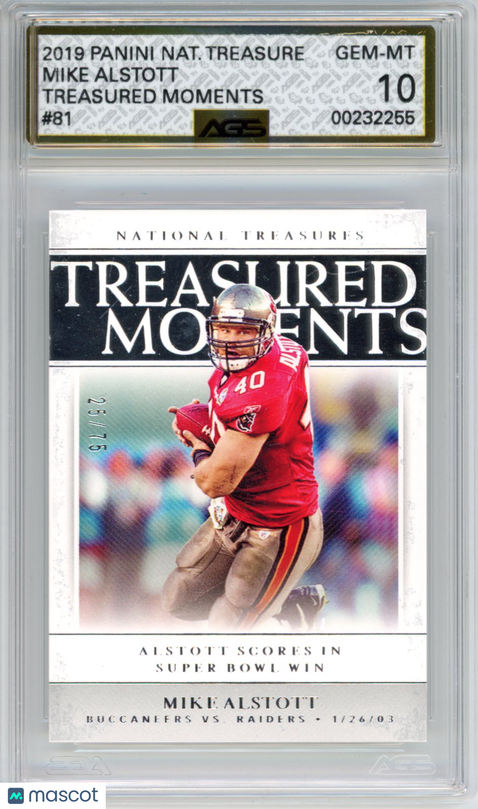 2020 Panini National Treasures Mike Alstott #081 Treasured Moments 25/75 AGS 10