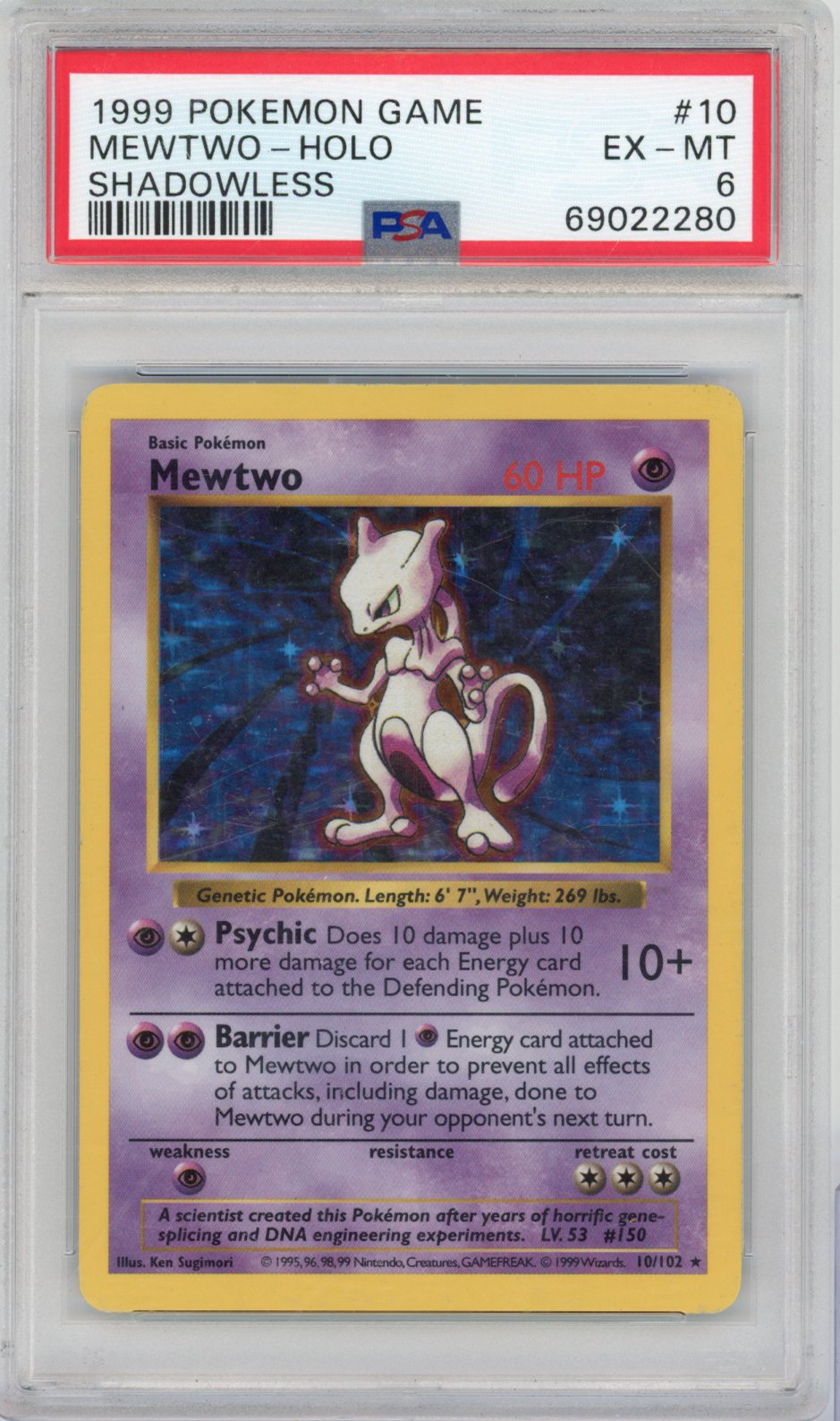 1999 Pokemon Base Set Mewtwo #10 Shadowless English PSA 6