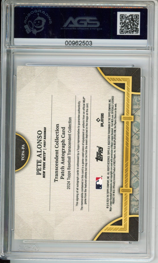 2024 Topps Transcendent Pete Alonso #TCPA-PA Collection Patch Autographs English AGS 8