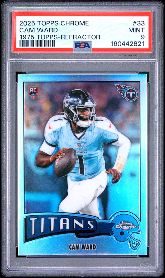 2025 Topps Chrome Football Cam Ward #1975-33 Refractor English PSA 9