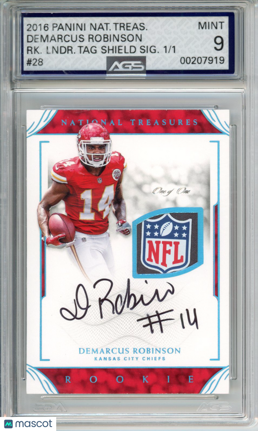 2016 Panini National Treasures Demarcus Robinson #028 Laundry Tag 1/1 AGS 9
