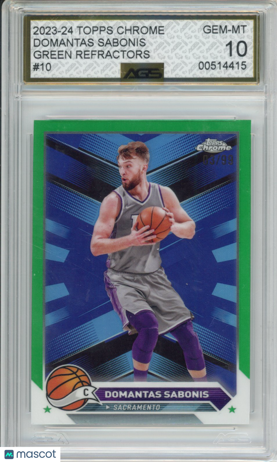 2023-24 TOPPS CHROME BASKETBALL DOMANTAS SABONIS #010 GREEN REFRACTORS AGS 10