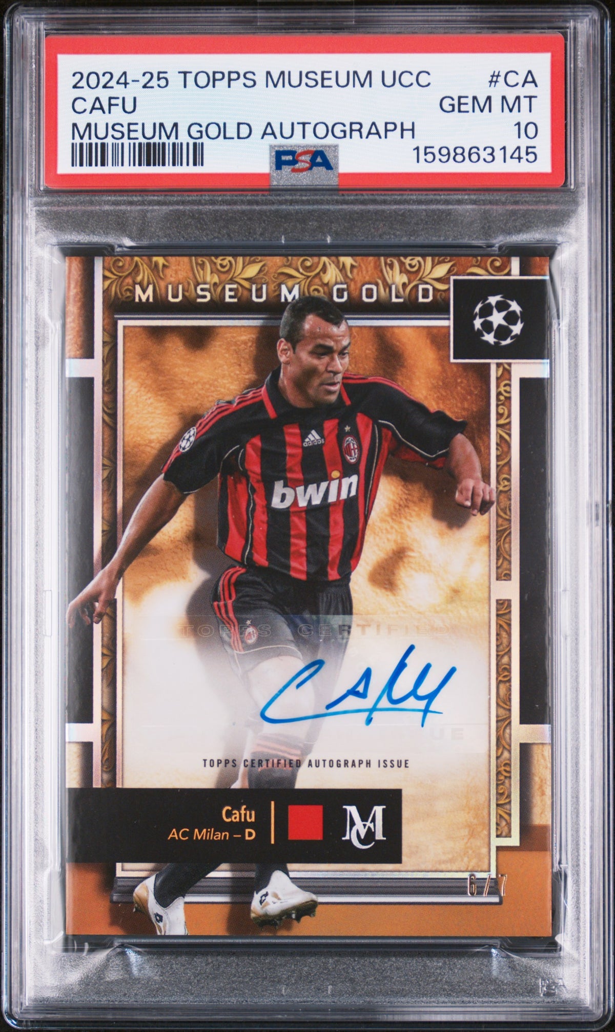 2024 unknown unknown 2025 Topps Museum Collection UEFA Club Competitions Museum Gold Autographs Cafu CA English PSA 10