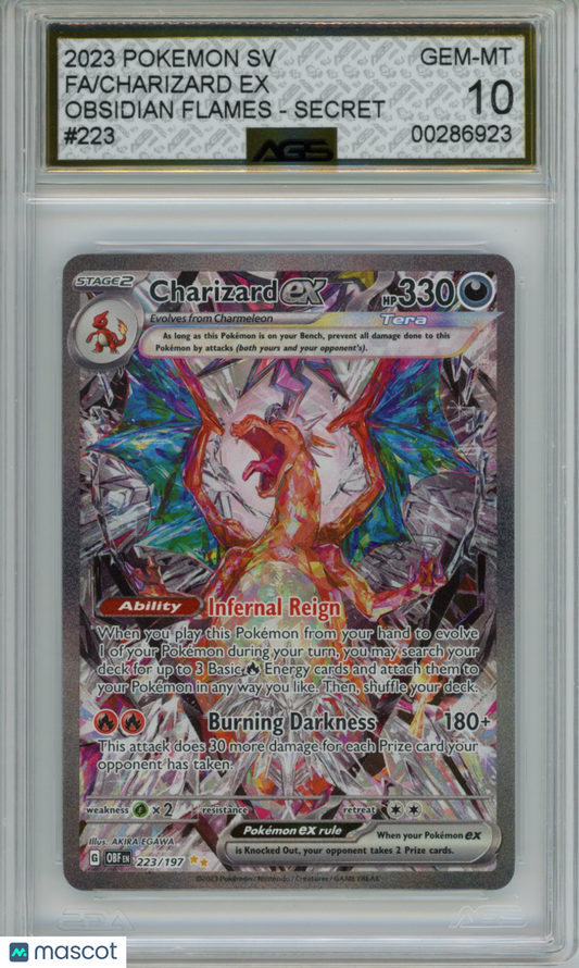 2023 Pokemon Obsidian Flames Charizard ex #223/197 AGS 10