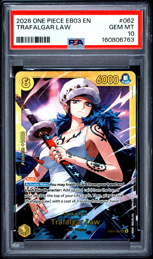 2026 One Piece Heroines Edition Trafalgar Law #EB03-062 Base English PSA 10