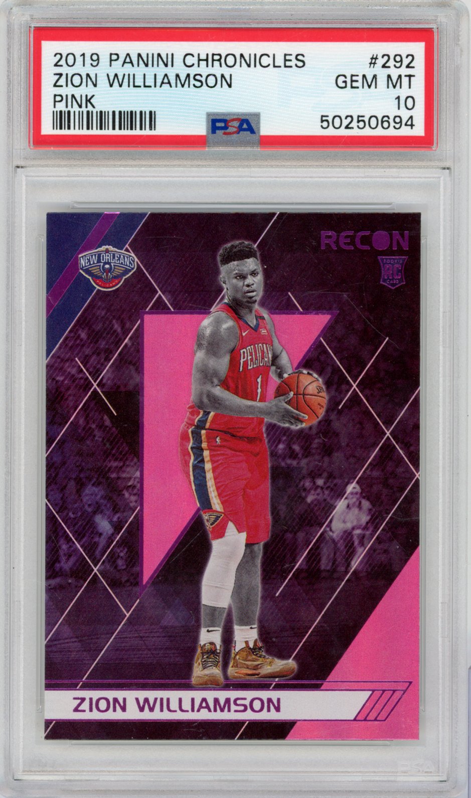 2019 Panini Chronicles Basketball Zion Williamson #292 Pink English PSA 10