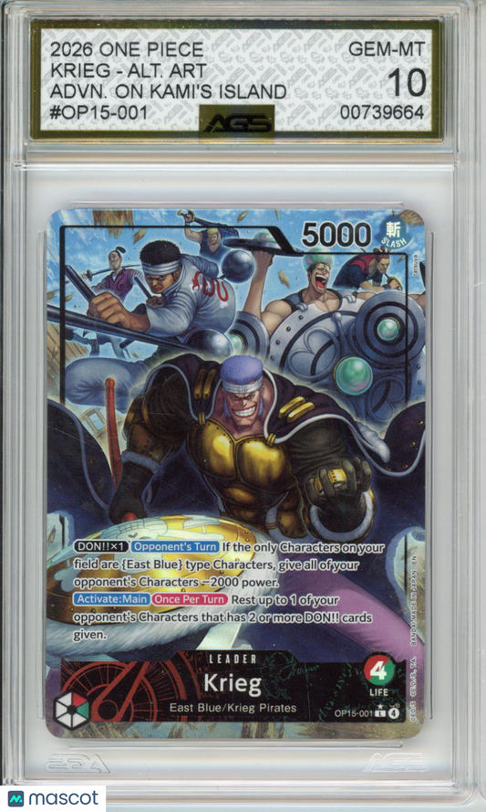 2026 One Piece ADVENTURE ON KAMI'S ISLAND KRIEG #OP15-001 ALT. ART AGS 10